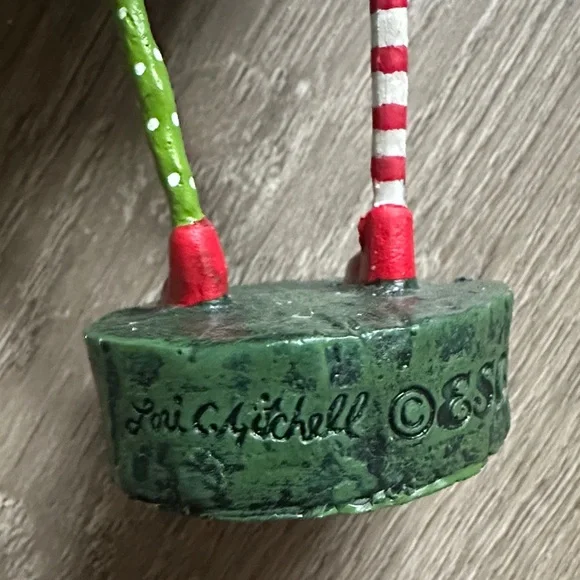 Whimsical Lori C. Mitchell Holiday Snowman with Red and Green Stripes - Picture 7 of 13